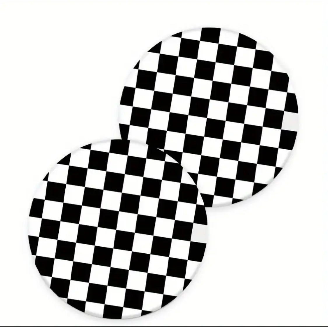 Black Checkered Car Coaster Set
